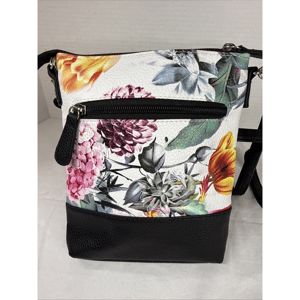 Stone Mountain Floral Crossbody Shoulder Leather Bag Purse 2 Compartment Pockets - Picture 4 of 12